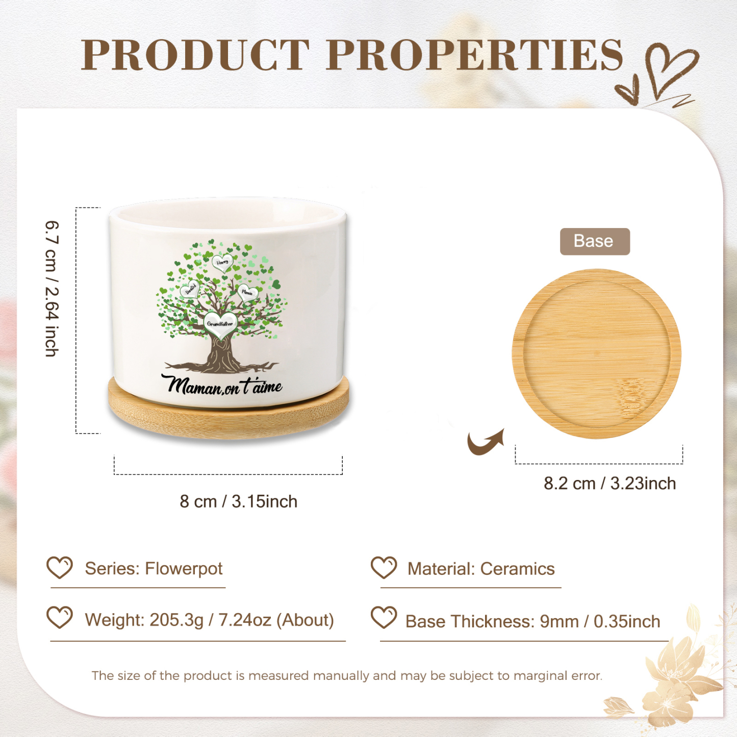 À Maman - Vase/Pot de Fleurs 4 Prénoms et 1 Texte Personnalisés avec Arbre de Vie Décoration de la Maison (sans plantes) | Jessemade