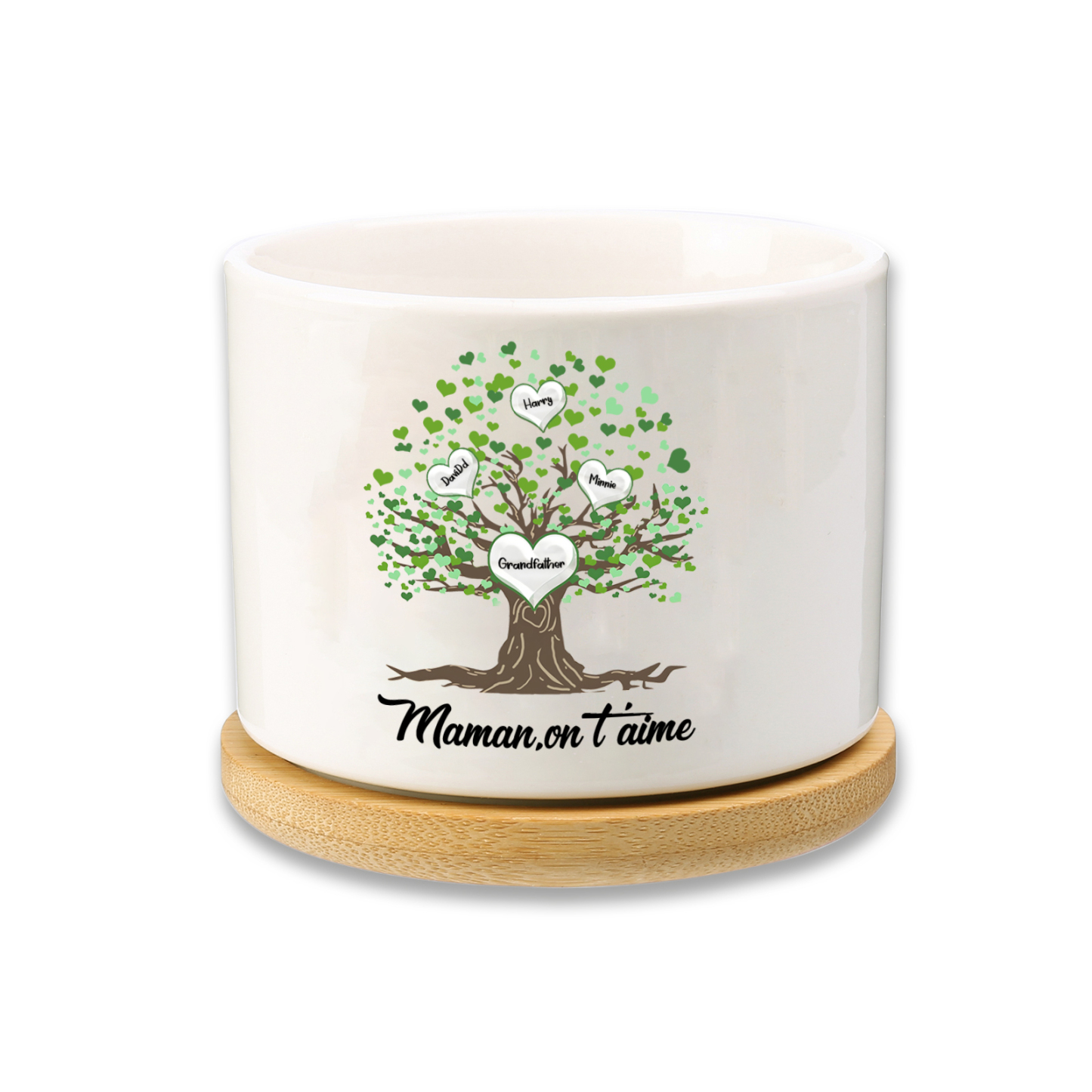 À Maman - Vase/Pot de Fleurs 4 Prénoms et 1 Texte Personnalisés avec Arbre de Vie Décoration de la Maison (sans plantes) | Jessemade