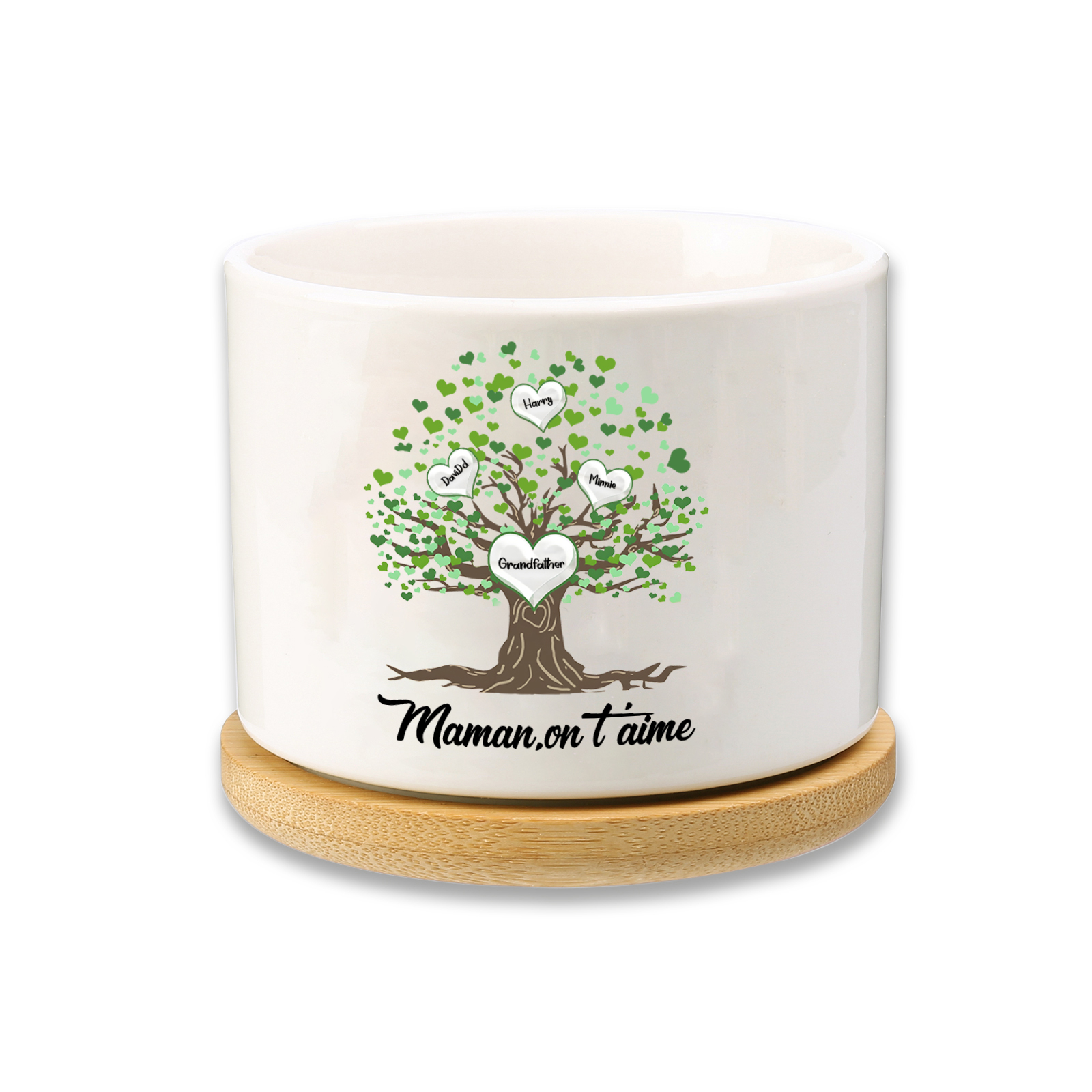 À Maman - Vase/Pot de Fleurs 4 Prénoms et 1 Texte Personnalisés avec Arbre de Vie Décoration de la Maison (sans plantes) | Jessemade