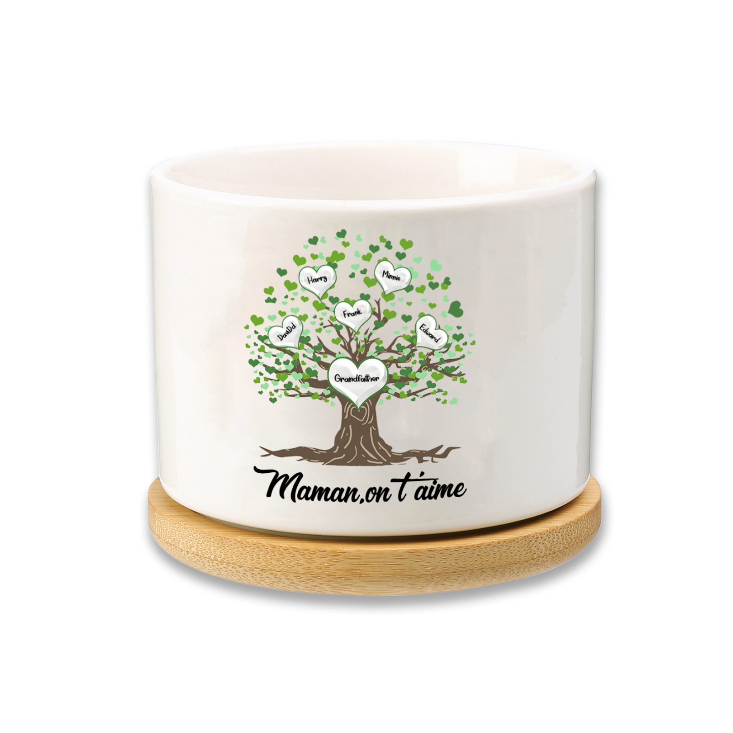 À Maman - Vase/Pot de Fleurs 6 Prénoms et 1 Texte Personnalisés avec Arbre de Vie Décoration de la Maison (sans plantes) | Jessemade