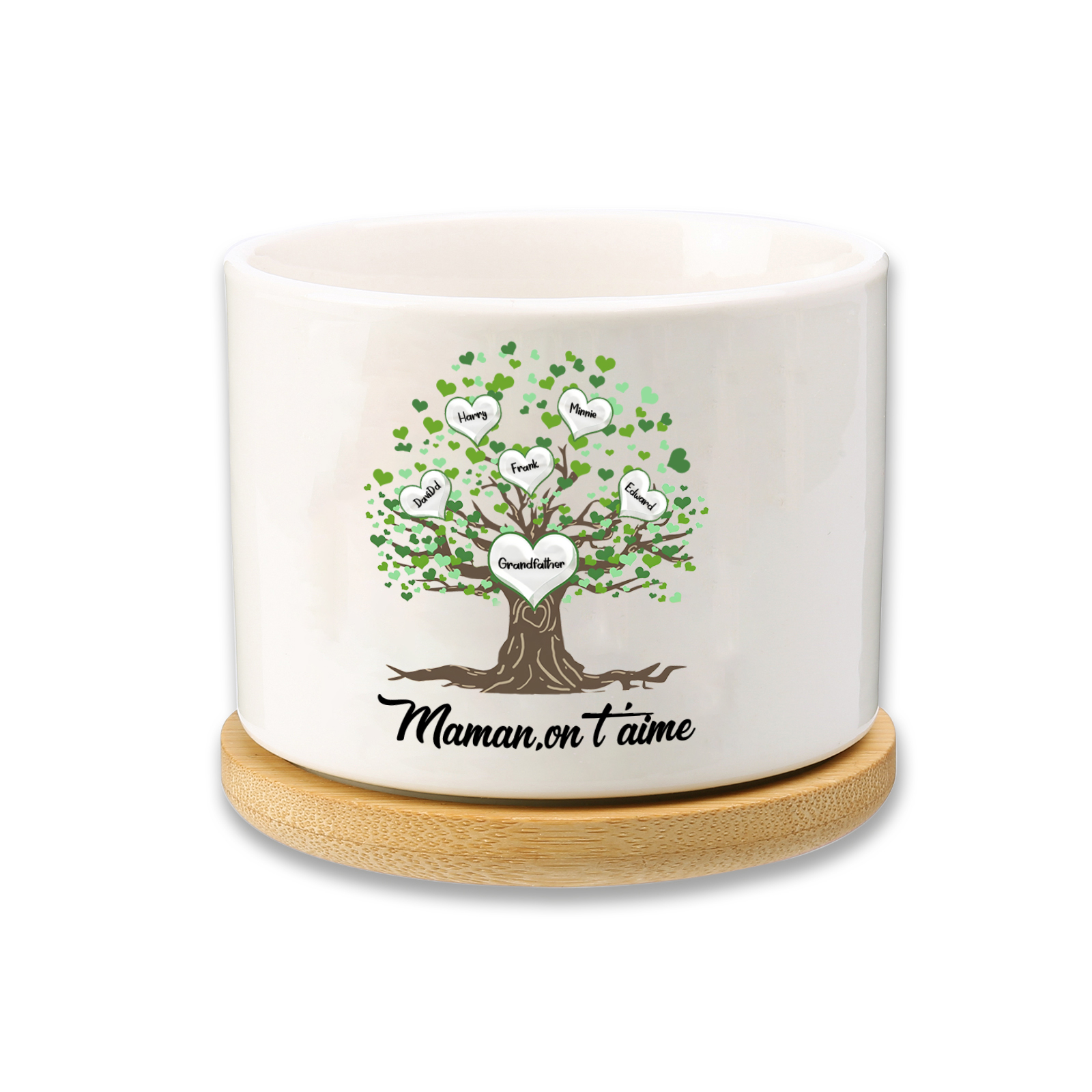 À Maman - Vase/Pot de Fleurs 6 Prénoms et 1 Texte Personnalisés avec Arbre de Vie Décoration de la Maison (sans plantes) | Jessemade