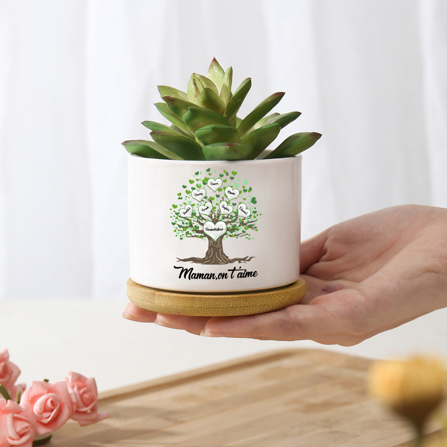 À Maman - Vase/Pot de Fleurs 8 Prénoms et 1 Texte Personnalisés avec Arbre de Vie Décoration de la Maison (sans plantes) | Jessemade