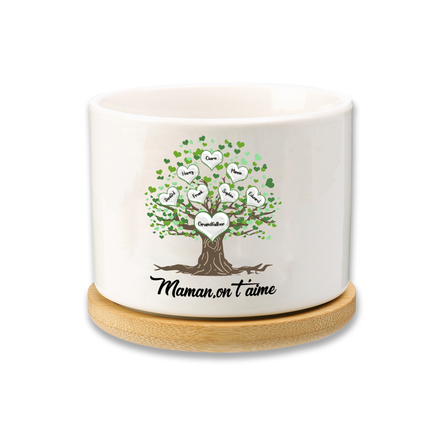 À Maman - Vase/Pot de Fleurs 8 Prénoms et 1 Texte Personnalisés avec Arbre de Vie Décoration de la Maison (sans plantes) | Jessemade