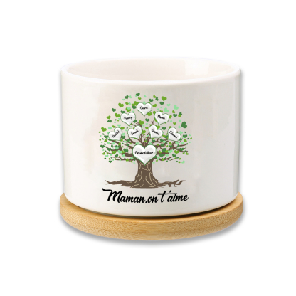 À Maman - Vase/Pot de Fleurs 8 Prénoms et 1 Texte Personnalisés avec Arbre de Vie Décoration de la Maison (sans plantes) | Jessemade