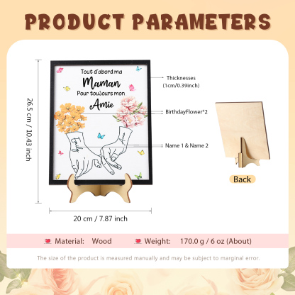À Maman - Cadre Photo Plaque en bois Personnalisé avec 2 Prénoms et Fleurs de Naissance Décoration pour Maman | Jessemade