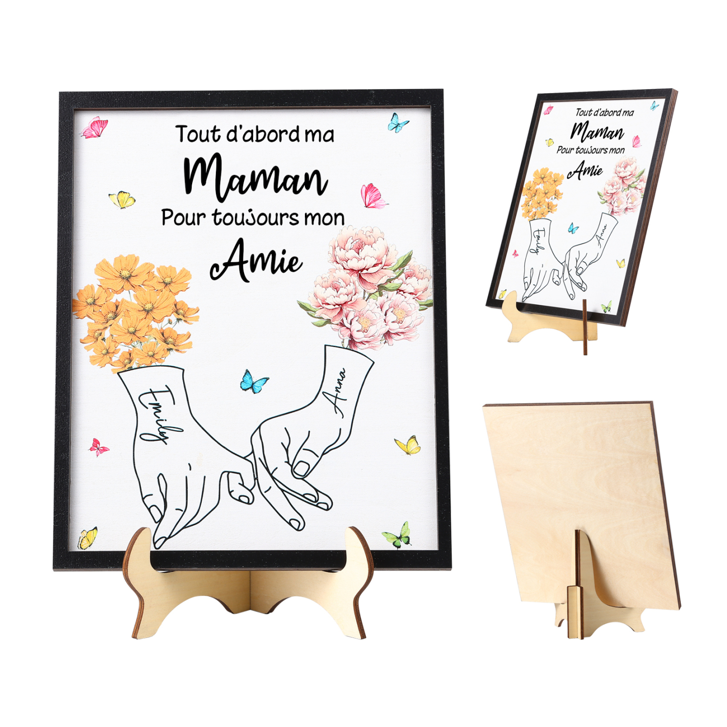 À Maman - Cadre Photo Plaque en bois Personnalisé avec 2 Prénoms et Fleurs de Naissance Décoration pour Maman | Jessemade