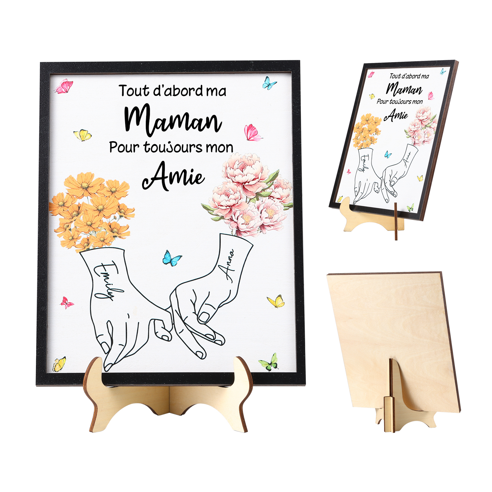 À Maman - Cadre Photo Plaque en bois Personnalisé avec 2 Prénoms et Fleurs de Naissance Décoration pour Maman | Jessemade