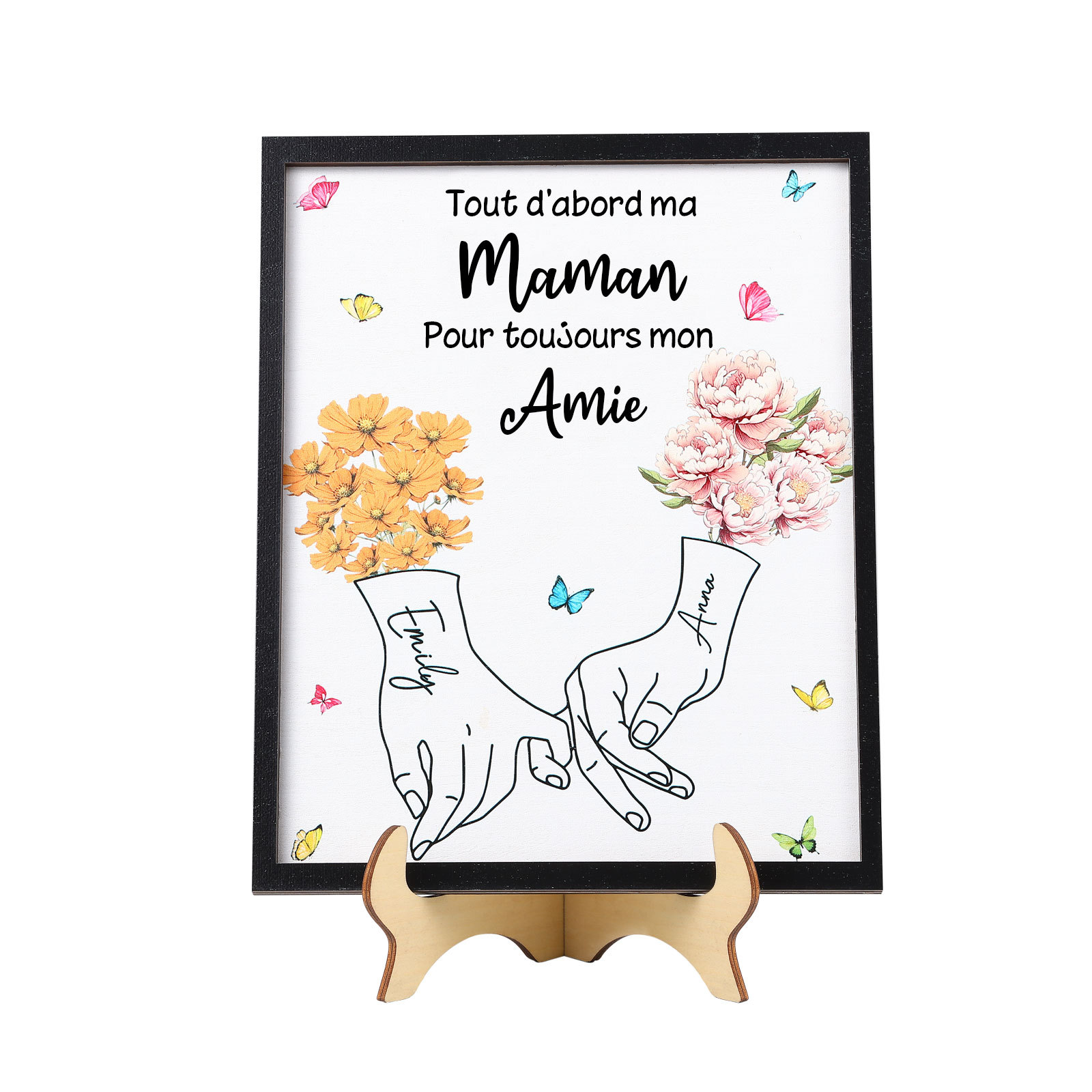 À Maman - Cadre Photo Plaque en bois Personnalisé avec 2 Prénoms et Fleurs de Naissance Décoration pour Maman | Jessemade