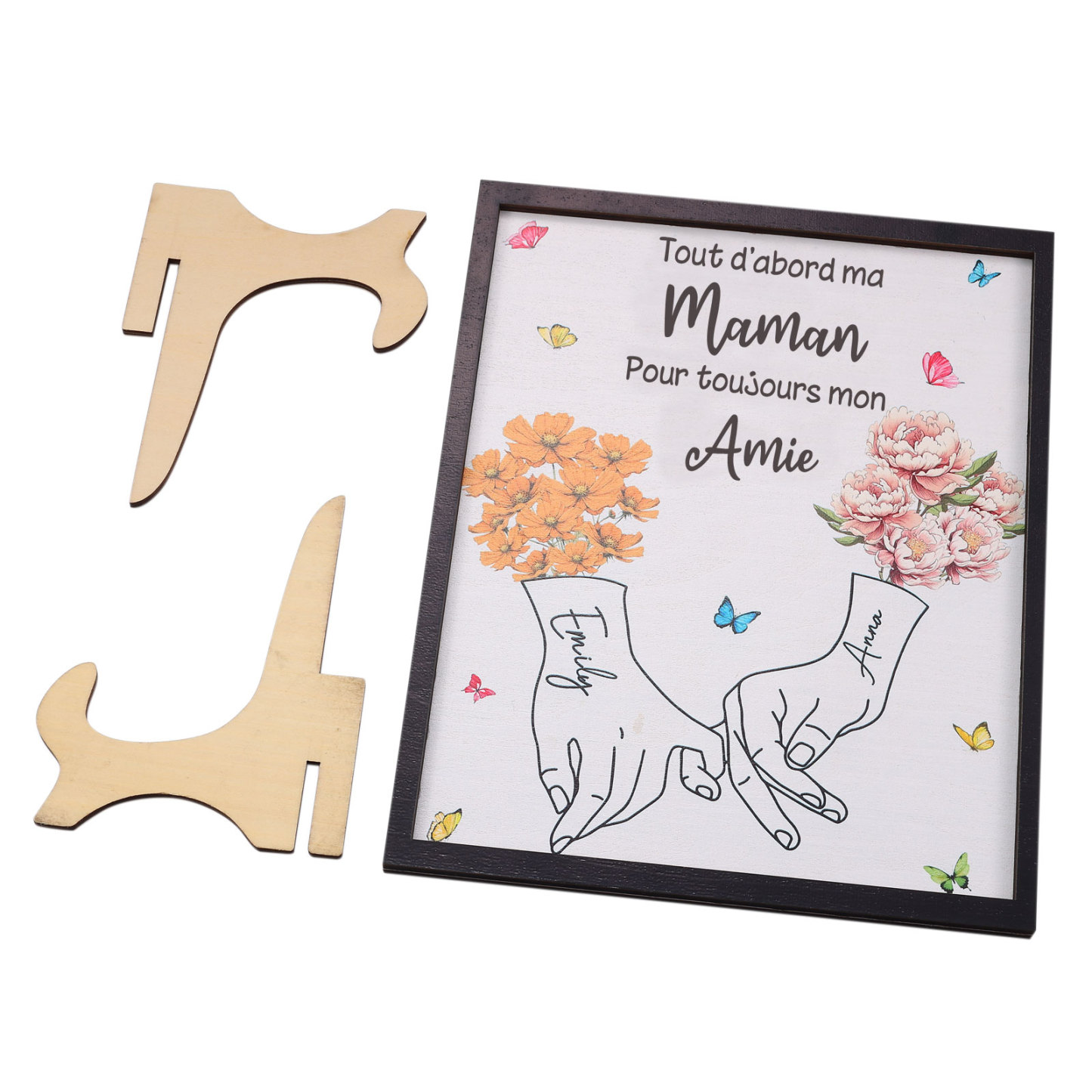 À Maman - Cadre Photo Plaque en bois Personnalisé avec 2 Prénoms et Fleurs de Naissance Décoration pour Maman | Jessemade