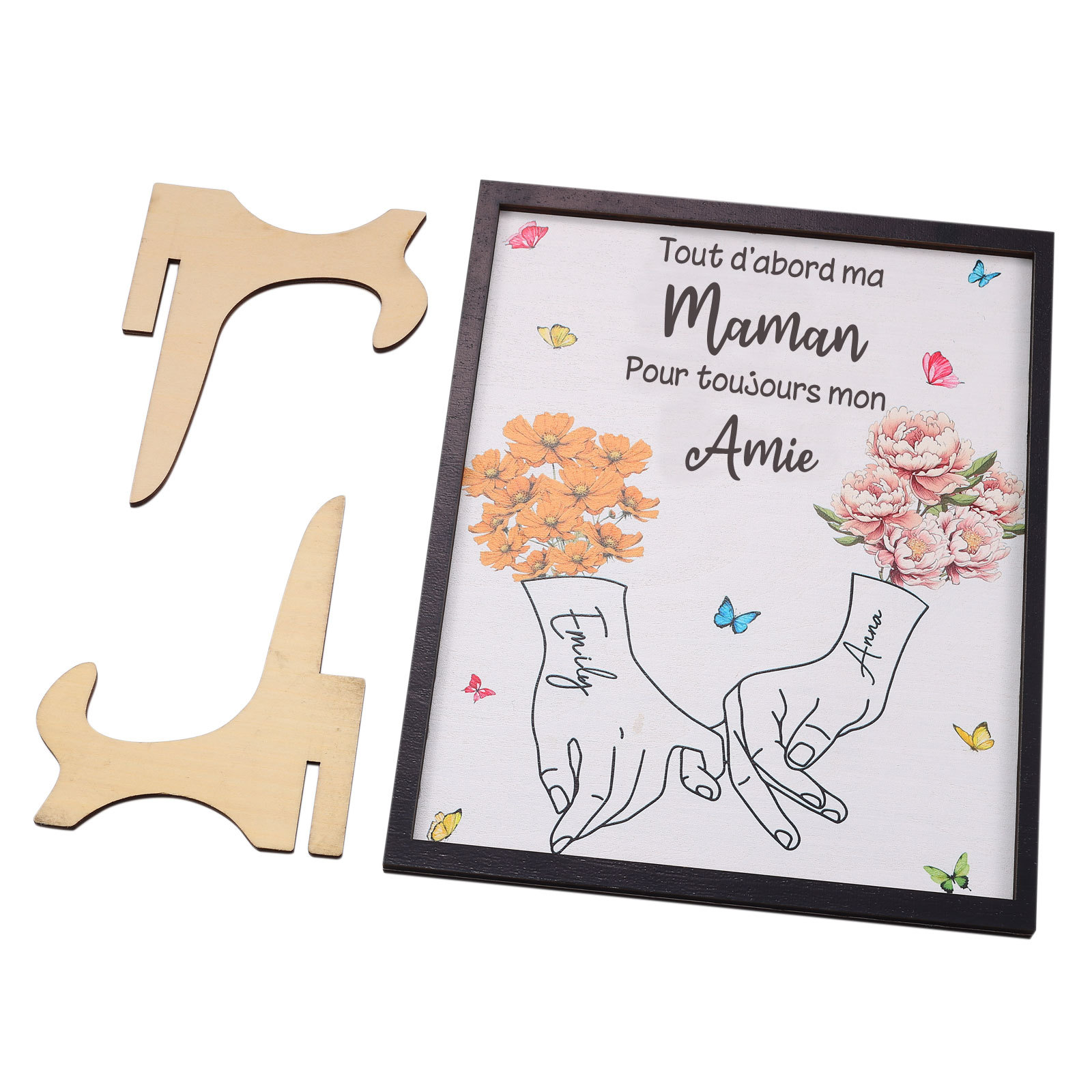 À Maman - Cadre Photo Plaque en bois Personnalisé avec 2 Prénoms et Fleurs de Naissance Décoration pour Maman | Jessemade