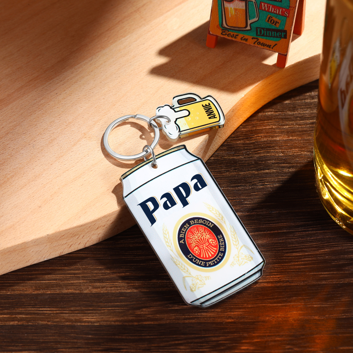 À mon Papa - Porte-clés En Forme De Bière Canette Personnalisée Avec 1 Prénom et Texte Porte-Clés Personnaliables Pour Papa | Jessemade