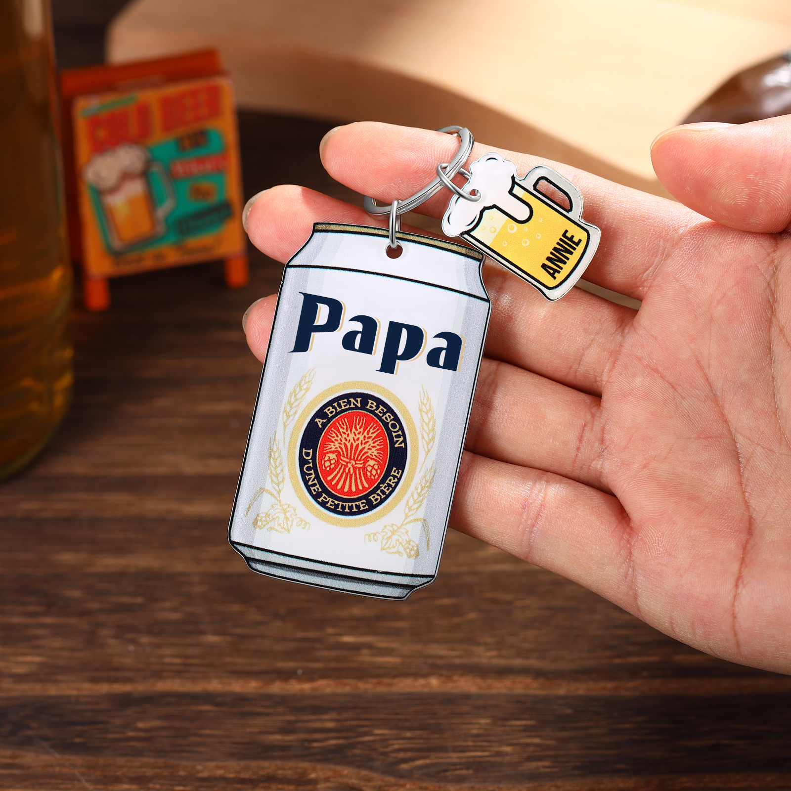 À mon Papa - Porte-clés En Forme De Bière Canette Personnalisée Avec 1 Prénom et Texte Porte-Clés Personnaliables Pour Papa | Jessemade