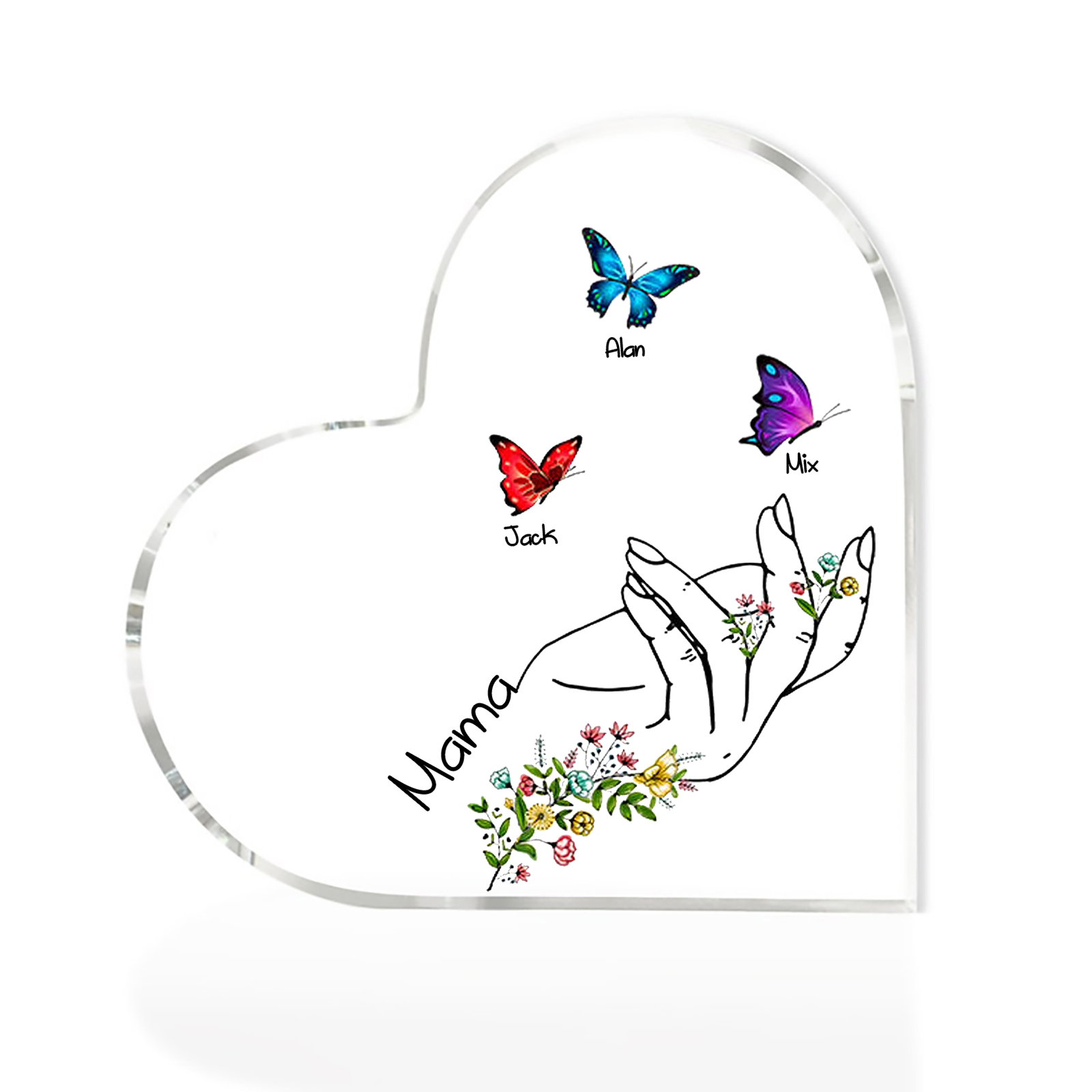 À Maman/Mamie - Plaque Acrylique en forme de Coeur Personnalisé avec 3 Prénoms et Texte Cadeau Famille | Jessemade