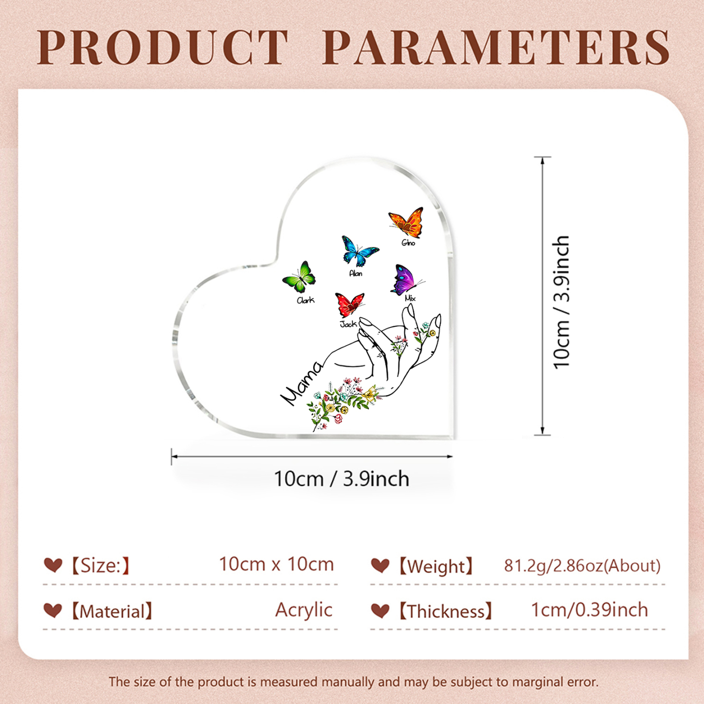 À Maman/Mamie - Plaque Acrylique en forme de Coeur Personnalisé avec 5 Prénoms et Texte Cadeau Famille | Jessemade