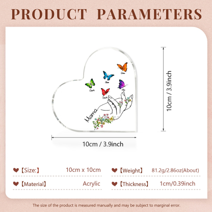 À Maman/Mamie - Plaque Acrylique en forme de Coeur Personnalisé avec 5 Prénoms et Texte Cadeau Famille | Jessemade