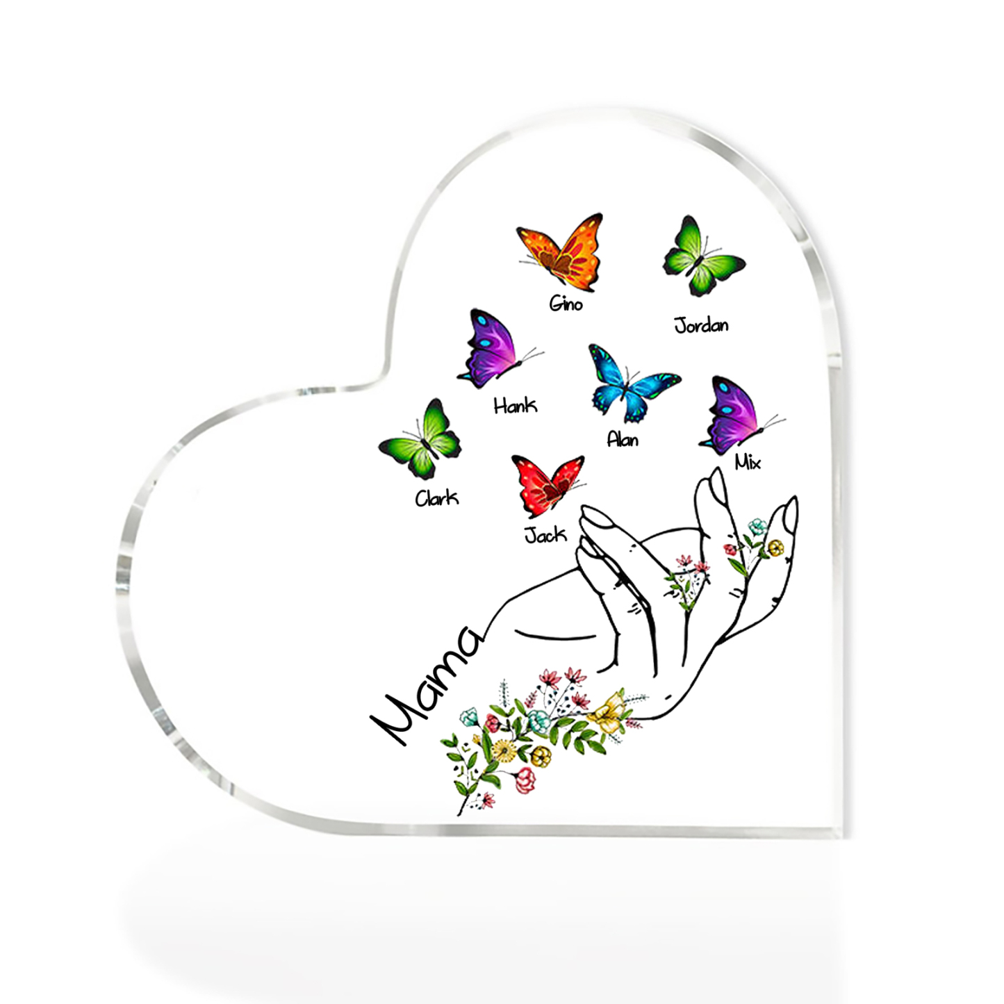 À Maman/Mamie - Plaque Acrylique en forme de Coeur Personnalisé avec 7 Prénoms et Texte Cadeau Famille | Jessemade
