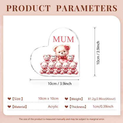 À Maman/Mamie - Plaque Coeur en Acrylique Personnalisé avec 8 Prénoms et Texte Cadeau pour Maman/Mamie  | Jessemade