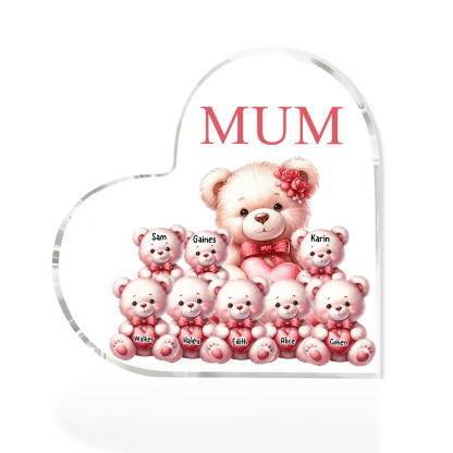 À Maman/Mamie - Plaque Coeur en Acrylique Personnalisé avec 8 Prénoms et Texte Cadeau pour Maman/Mamie  | Jessemade