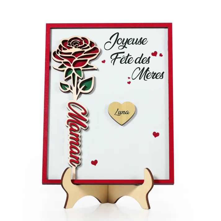 À Maman - Décoration en bois Personnalisé avec 1 Prénom et 2 Textes Décoration Rose pour Maman | Jessemade