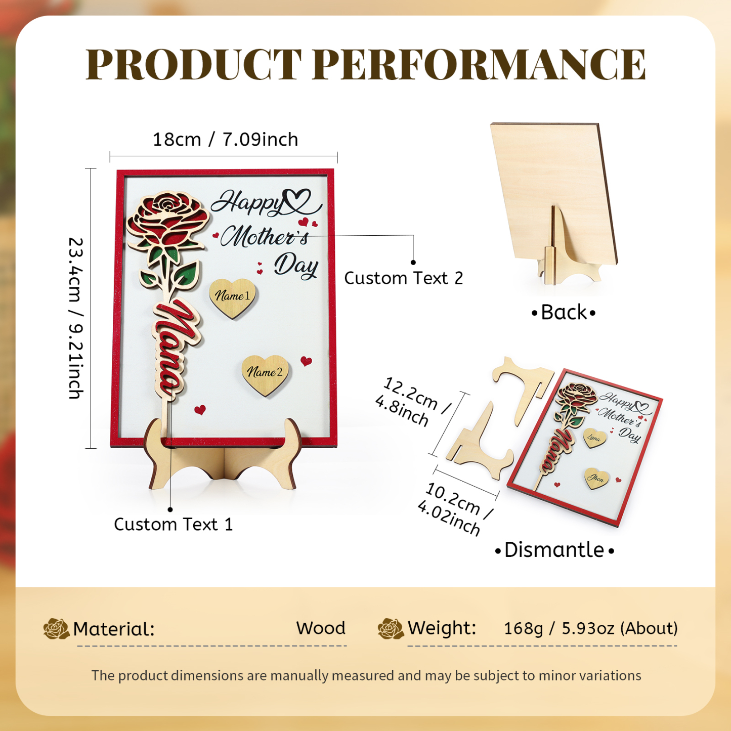 À Maman - Plaque en bois Personnalisé avec 2 Prénoms et 2 Textes Décoration Rose pour Maman | Jessemade