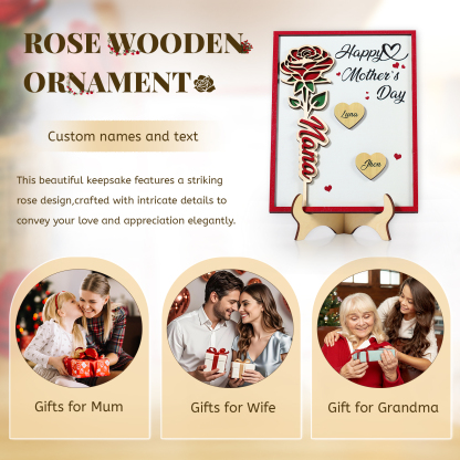 À Maman - Plaque en bois Personnalisé avec 2 Prénoms et 2 Textes Décoration Rose pour Maman | Jessemade