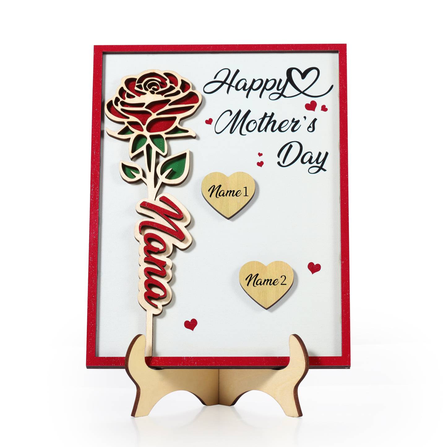 À Maman - Plaque en bois Personnalisé avec 2 Prénoms et 2 Textes Décoration Rose pour Maman | Jessemade
