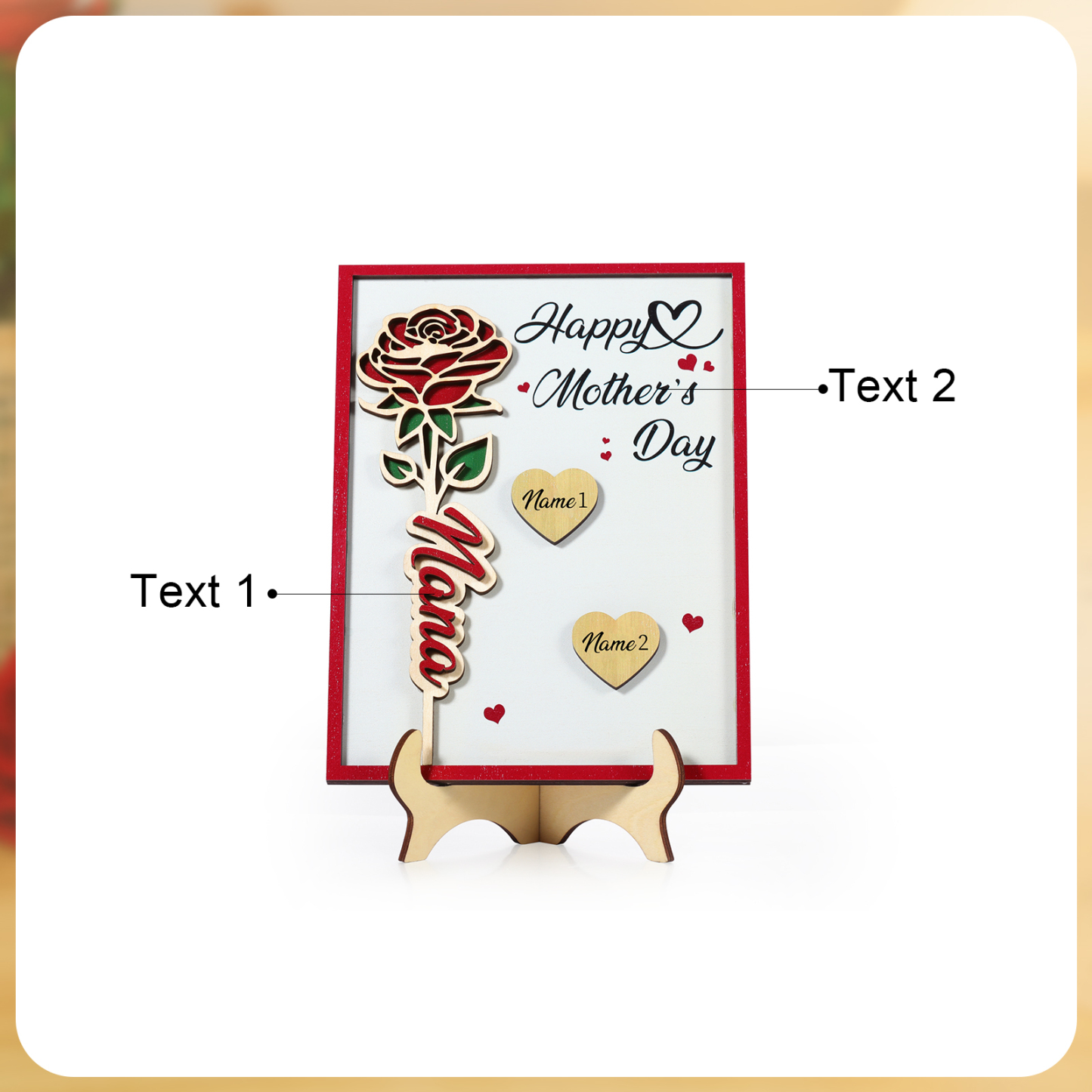 À Maman - Plaque en bois Personnalisé avec 2 Prénoms et 2 Textes Décoration Rose pour Maman | Jessemade