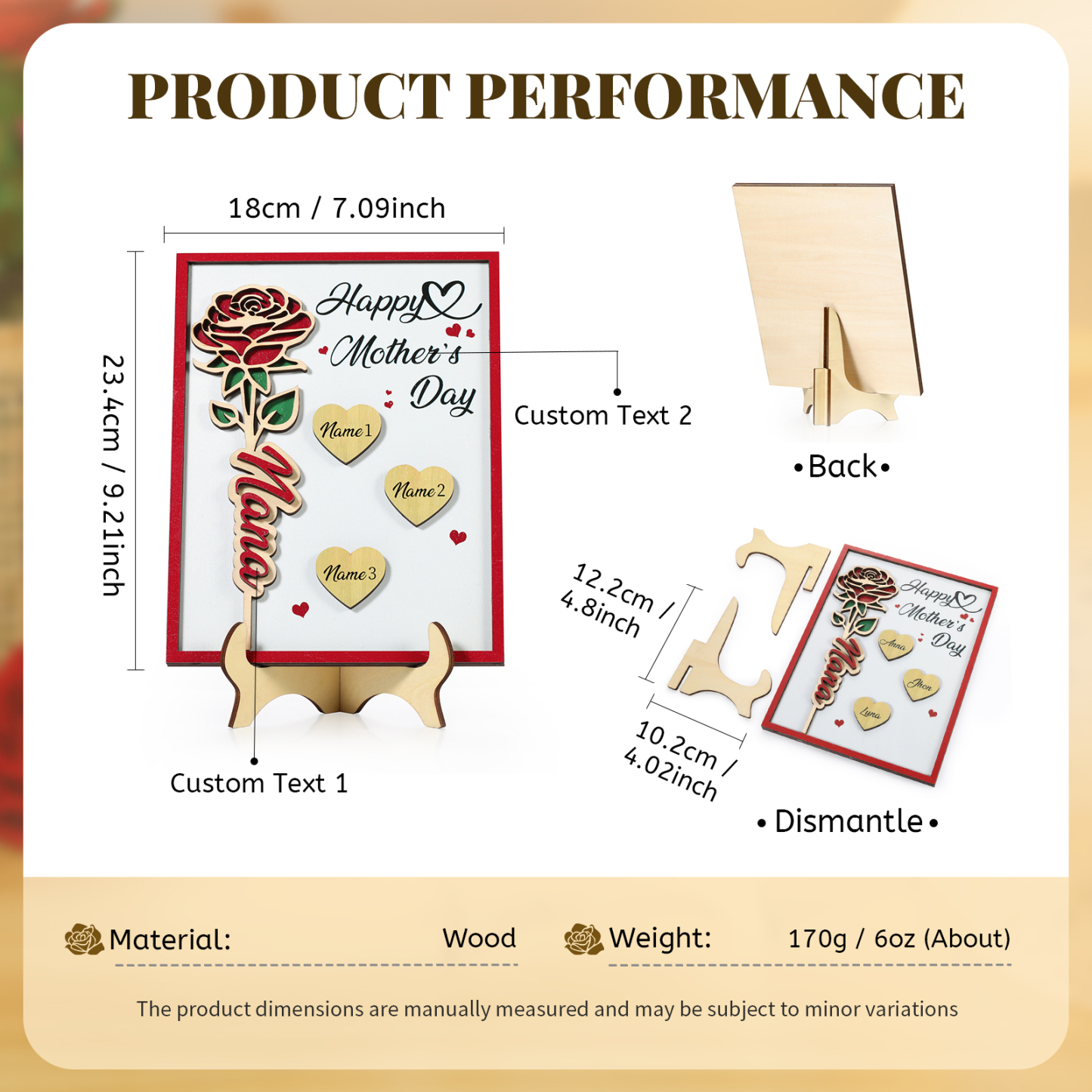 À Maman - Plaque en bois Personnalisé avec 3 Prénoms et 2 Textes Décoration Rose pour Maman | Jessemade