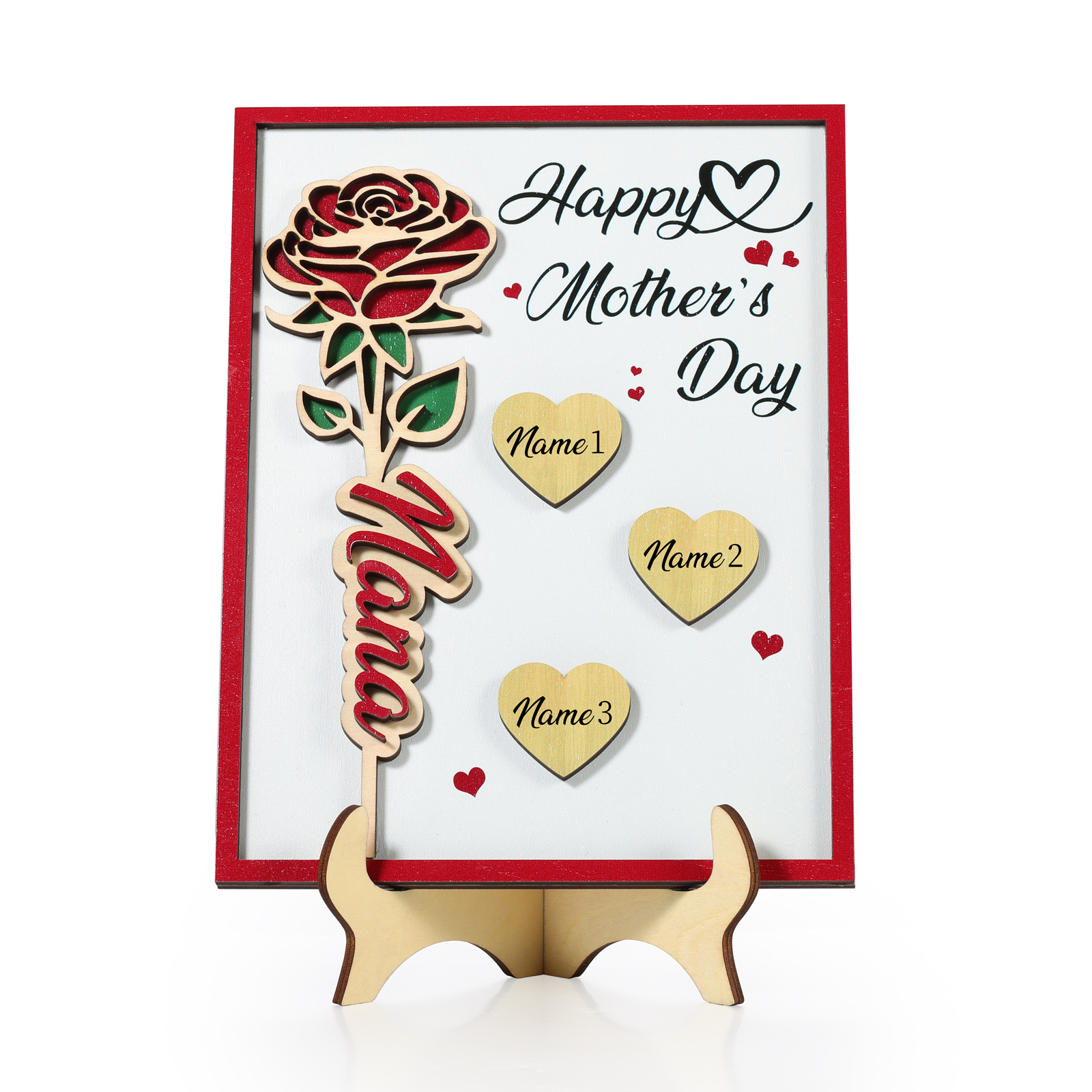 À Maman - Plaque en bois Personnalisé avec 3 Prénoms et 2 Textes Décoration Rose pour Maman | Jessemade