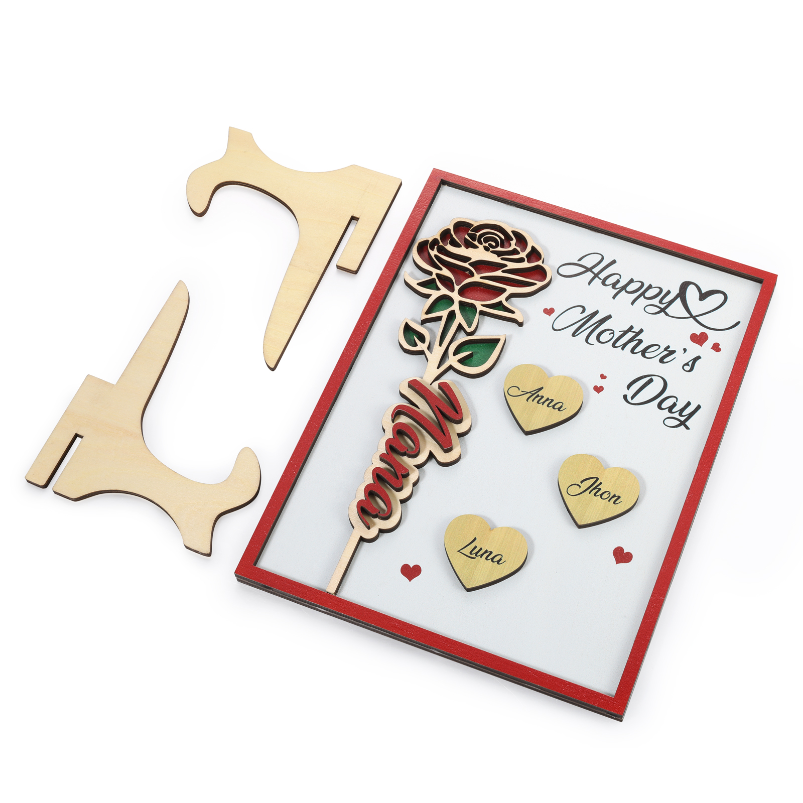 À Maman - Plaque en bois Personnalisé avec 3 Prénoms et 2 Textes Décoration Rose pour Maman | Jessemade