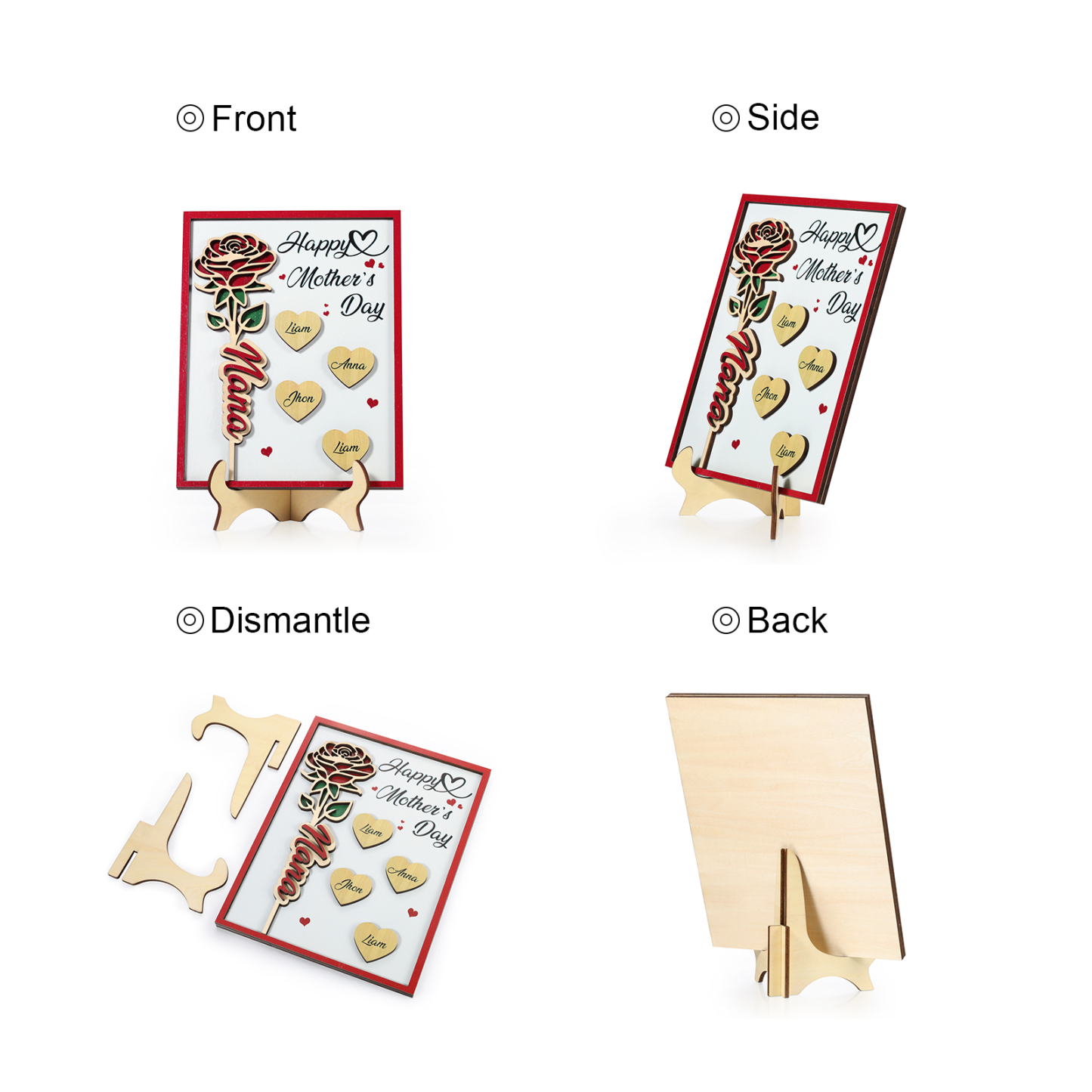 À Maman - Plaque en bois Personnalisé avec 4 Prénoms et 2 Textes Décoration Rose pour Maman | Jessemade