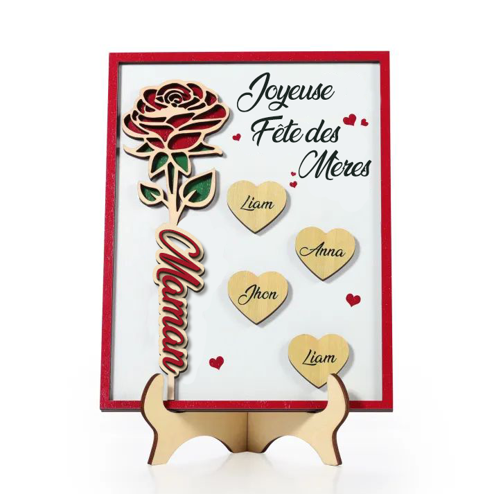 À Maman - Décoration en bois Personnalisé avec 4 Prénoms et 2 Textes Décoration Rose pour Maman | Jessemade