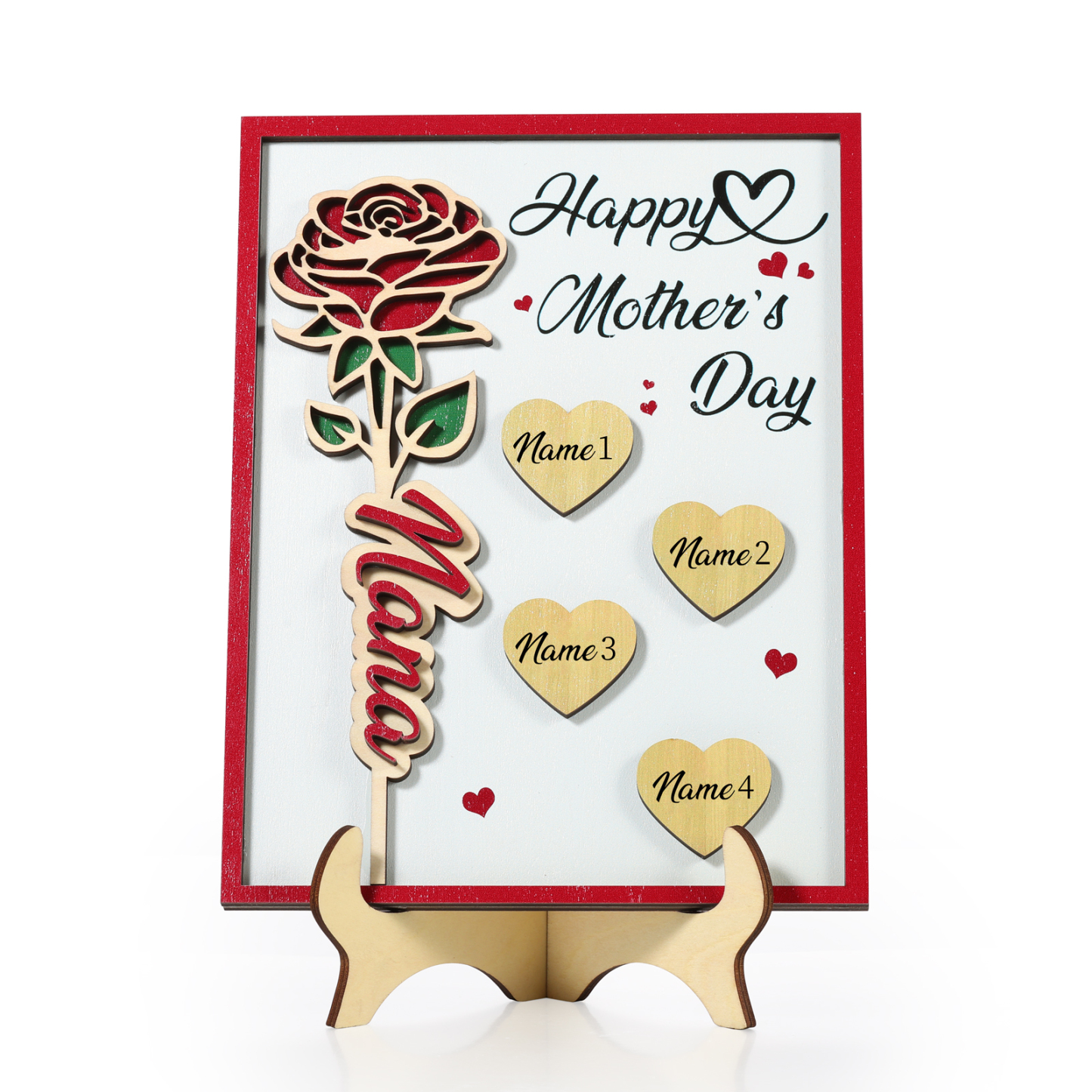 À Maman - Plaque en bois Personnalisé avec 4 Prénoms et 2 Textes Décoration Rose pour Maman | Jessemade