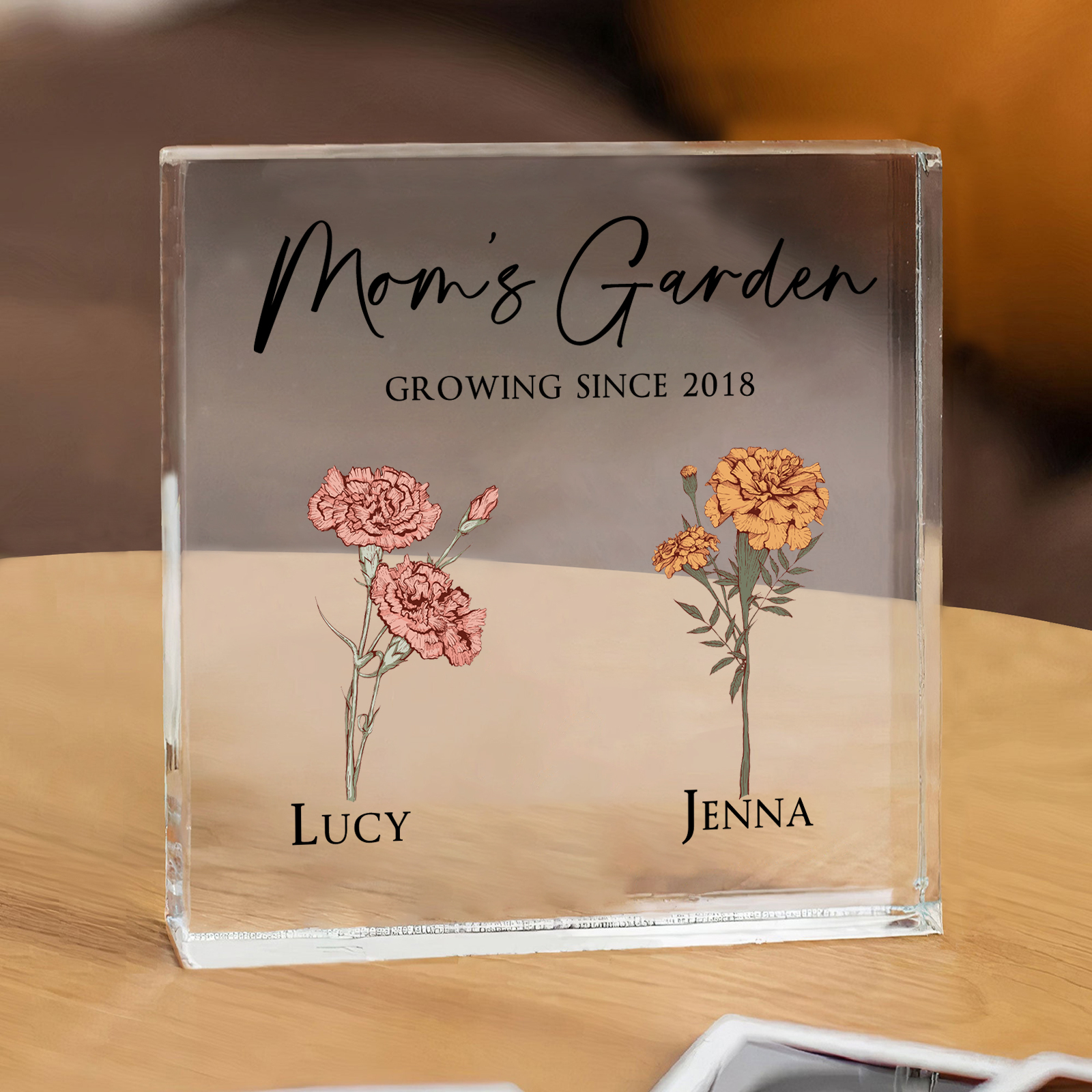 À Maman/Mamie - Plaque Acrylique Personnalisé avec Textes 2 Prénoms et Fleurs de Naissance et Déco de Maison | Jessemade