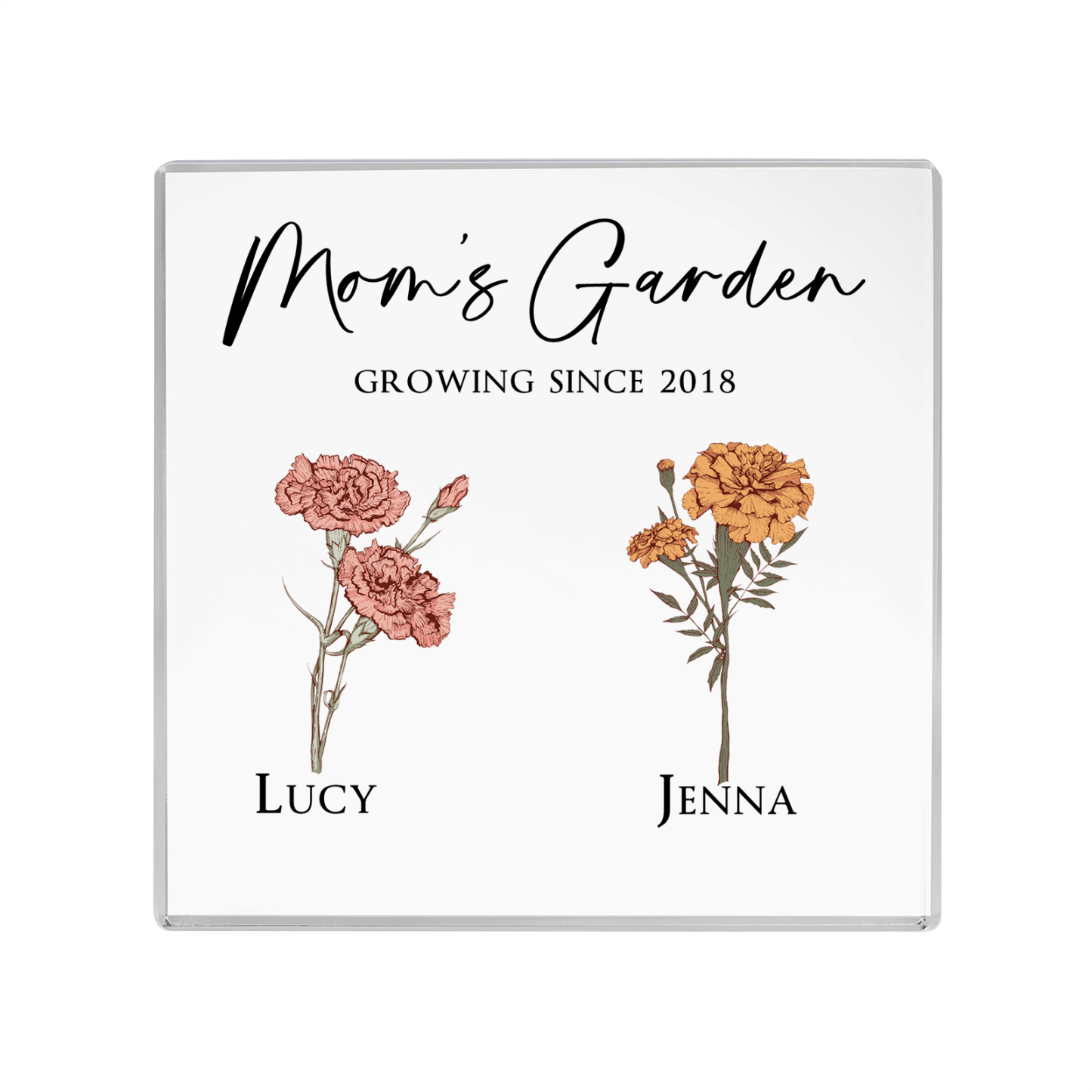 À Maman/Mamie - Plaque Acrylique Personnalisé avec Textes 2 Prénoms et Fleurs de Naissance et Déco de Maison | Jessemade