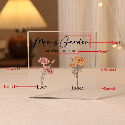 À Maman/Mamie - Plaque Acrylique Personnalisé avec Textes 2 Prénoms et Fleurs de Naissance et Déco de Maison | Jessemade