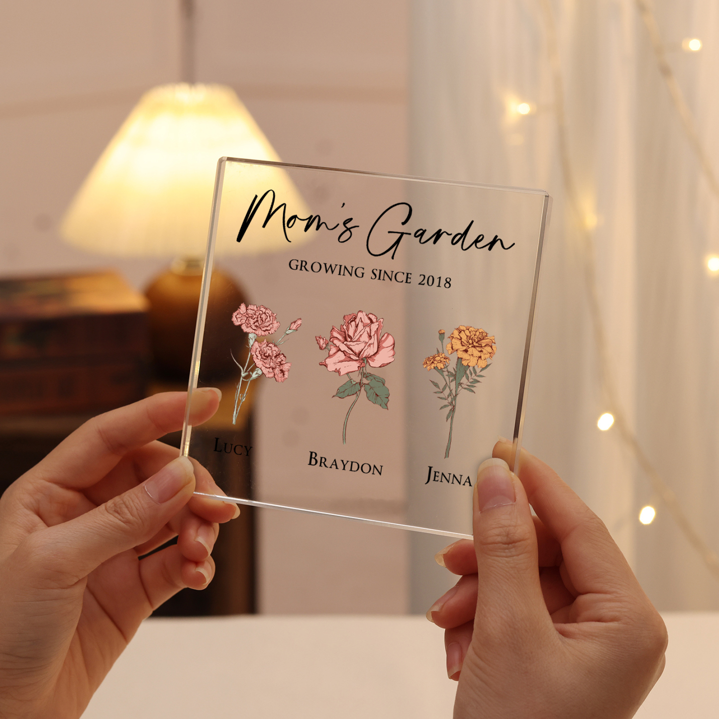 À Maman/Mamie - Plaque Acrylique Personnalisé avec Textes 3 Prénoms et Fleurs de Naissance et Déco de Maison | Jessemade