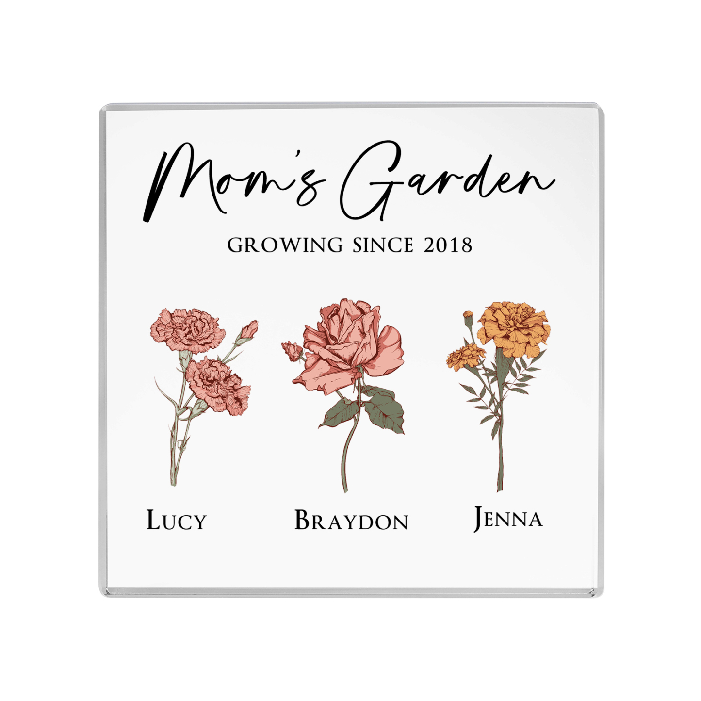 À Maman/Mamie - Plaque Acrylique Personnalisé avec Textes 3 Prénoms et Fleurs de Naissance et Déco de Maison | Jessemade