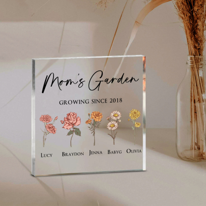 À Maman/Mamie - Plaque Acrylique Personnalisé avec Textes 5 Prénoms et Fleurs de Naissance et Déco de Maison | Jessemade