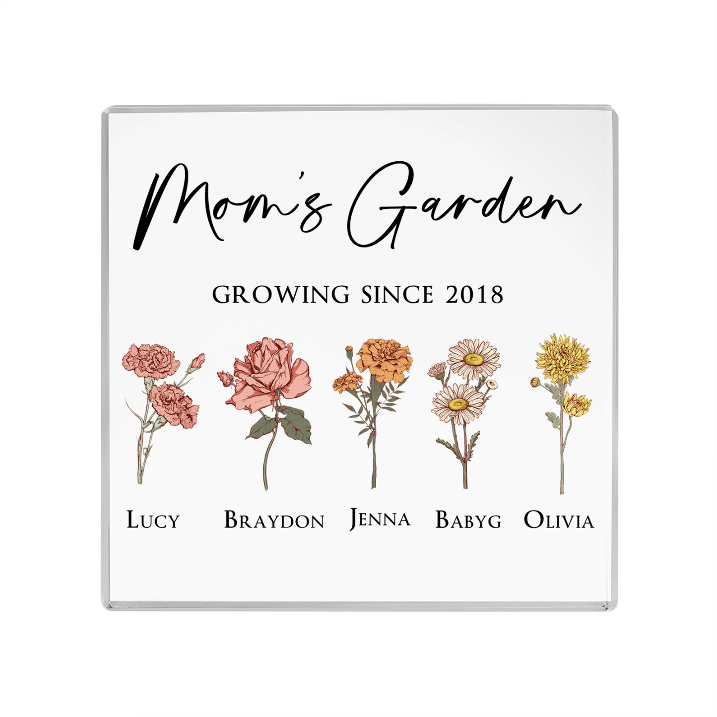 À Maman/Mamie - Plaque Acrylique Personnalisé avec Textes 5 Prénoms et Fleurs de Naissance et Déco de Maison | Jessemade
