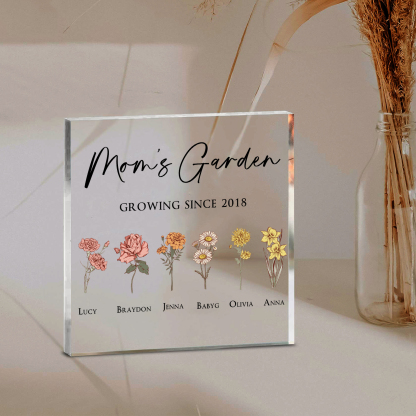 À Maman/Mamie - Plaque Acrylique Personnalisé avec Textes 6 Prénoms et Fleurs de Naissance et Déco de Maison | Jessemade