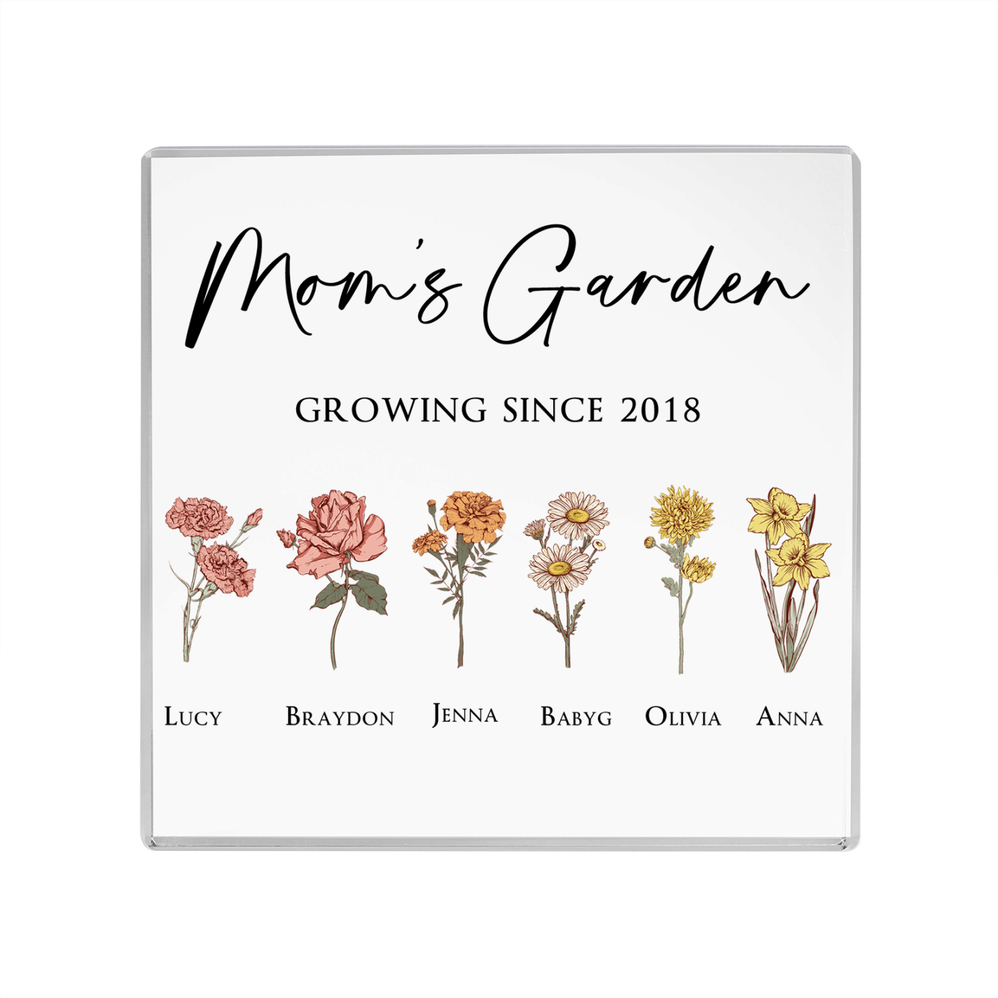 À Maman/Mamie - Plaque Acrylique Personnalisé avec Textes 6 Prénoms et Fleurs de Naissance et Déco de Maison | Jessemade