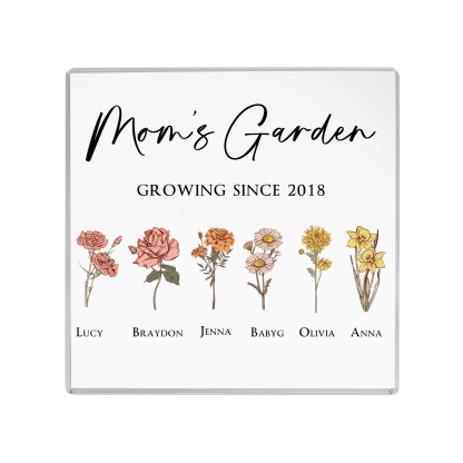 À Maman/Mamie - Plaque Acrylique Personnalisé avec Textes 6 Prénoms et Fleurs de Naissance et Déco de Maison | Jessemade