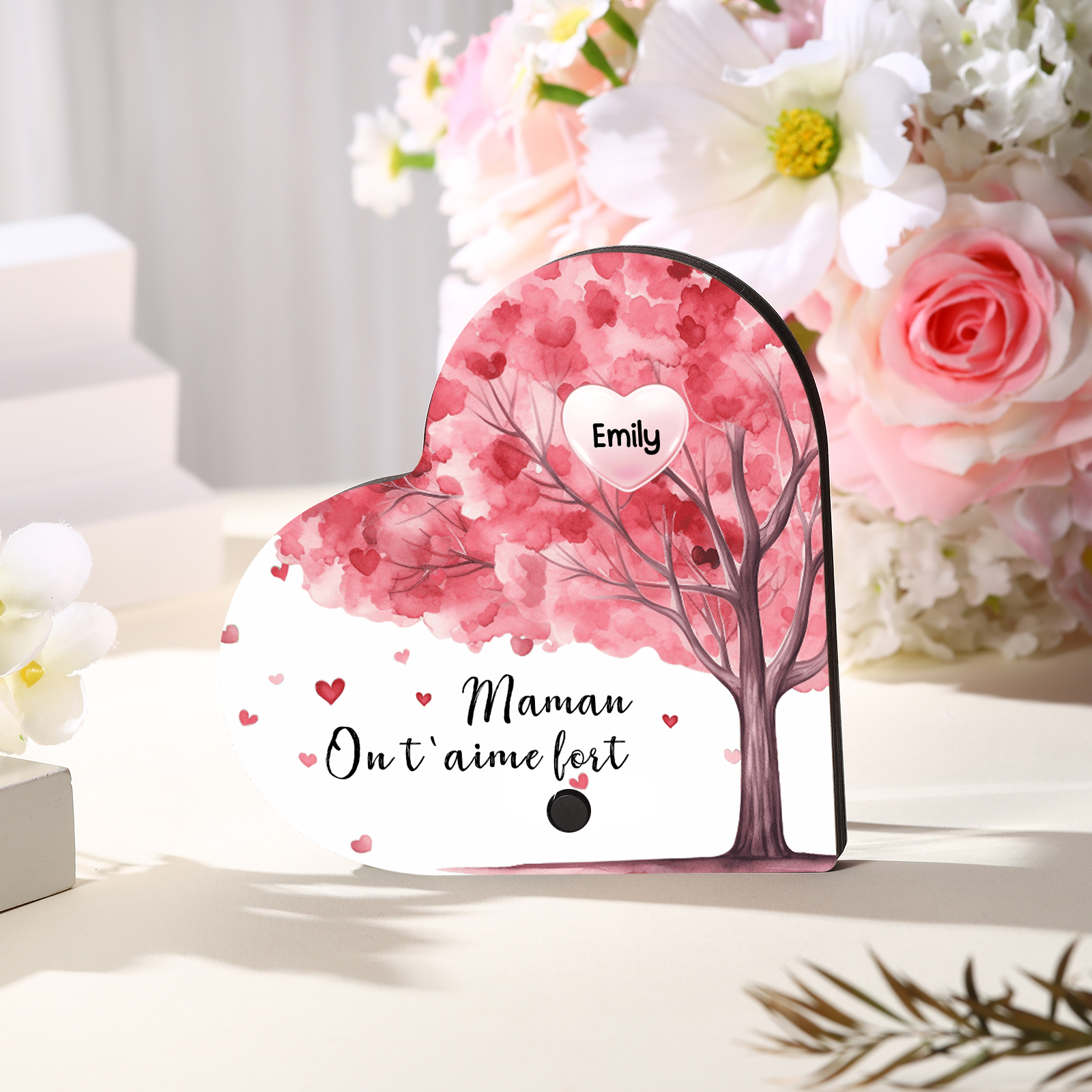 À Maman - Aimant Frigo Musical en forme de Coeur Personnalisé avec 1 Prénom et Texte Aimant De Réfrigérateur pour Femme | Jessemade