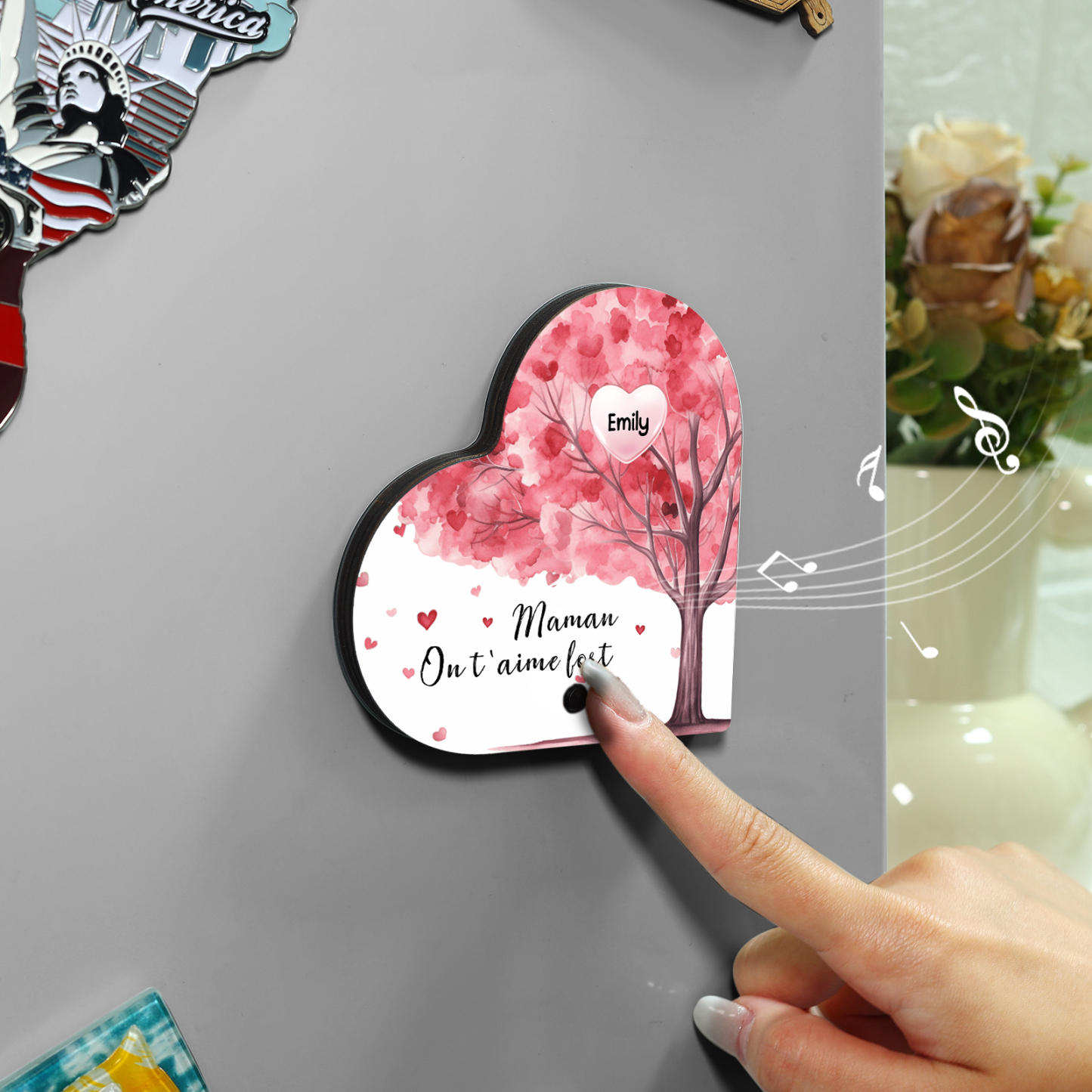 À Maman - Aimant Frigo Musical en forme de Coeur Personnalisé avec 1 Prénom et Texte Aimant De Réfrigérateur pour Femme | Jessemade
