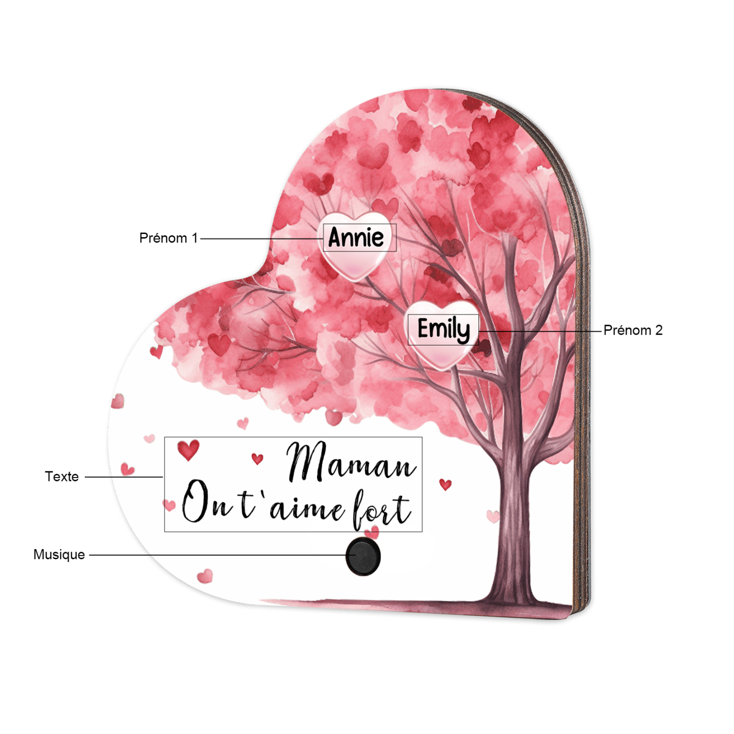 À Maman - Aimant Frigo Musical en forme de Coeur Personnalisé avec 2 Prénoms et Texte Aimant De Réfrigérateur pour Femme | Jessemade