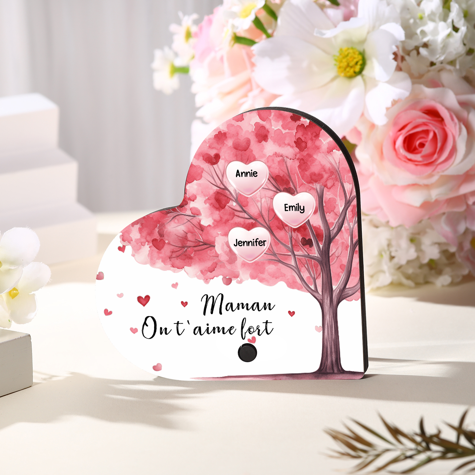 À Maman - Aimant Frigo Musical en forme de Coeur Personnalisé avec 3 Prénoms et Texte Aimant De Réfrigérateur pour Femme | Jessemade