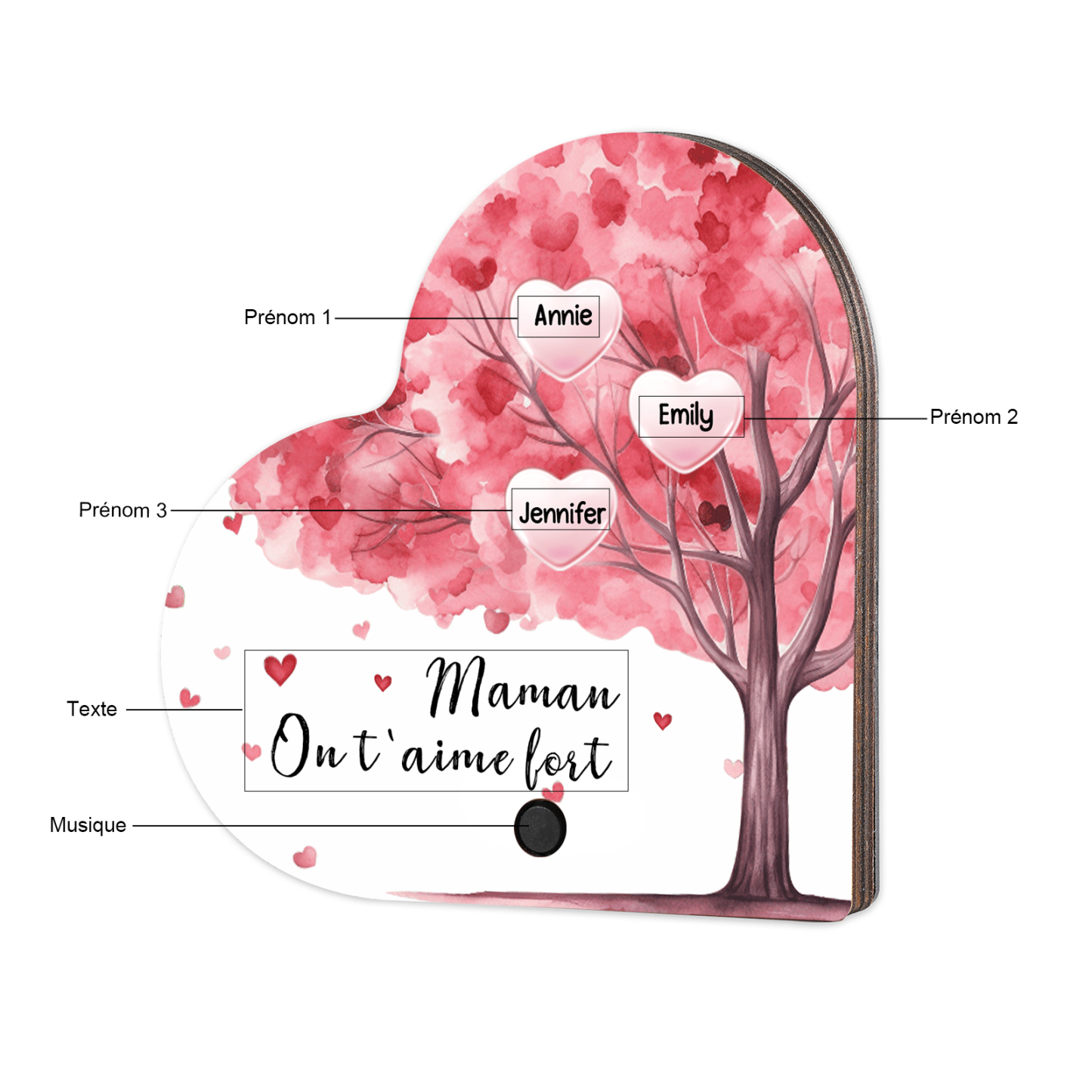 À Maman - Aimant Frigo Musical en forme de Coeur Personnalisé avec 3 Prénoms et Texte Aimant De Réfrigérateur pour Femme | Jessemade