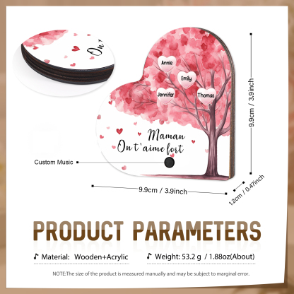 À Maman - Aimant Frigo Musical en forme de Coeur Personnalisé avec 4 Prénoms et Texte Aimant De Réfrigérateur pour Femme | Jessemade
