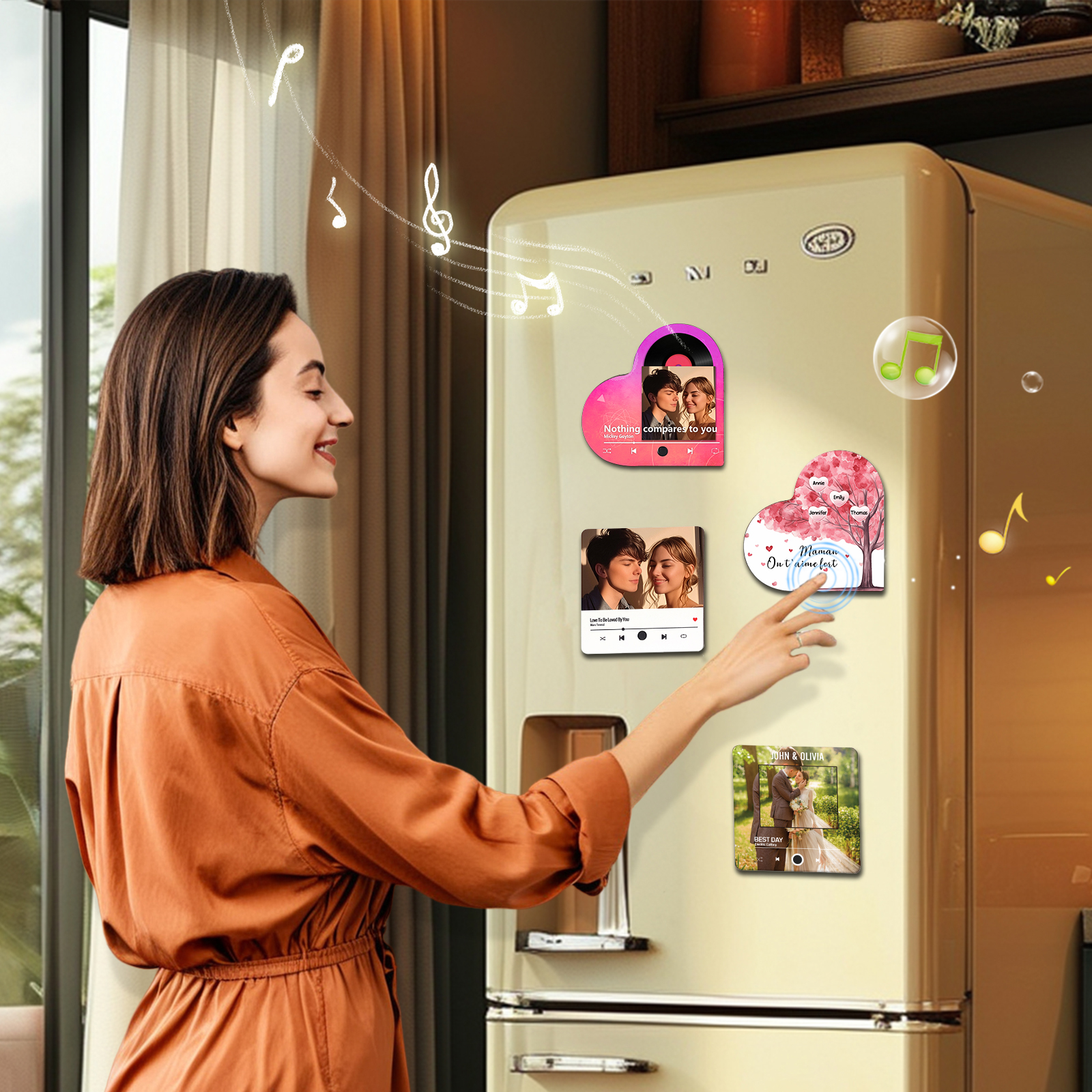 À Maman - Aimant Frigo Musical en forme de Coeur Personnalisé avec 4 Prénoms et Texte Aimant De Réfrigérateur pour Femme | Jessemade